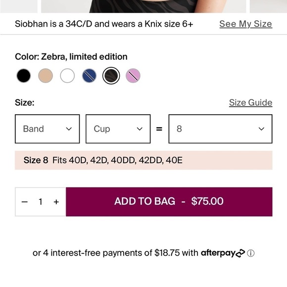 KNIX Catalyst Sports Bra High Impact NEW Size 8 (40D - 40E) Zebra print Black - Picture 10 of 12